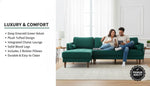 MidCen Wooden LHS L Shape 3 Seater Sectional Sofa Set with High-Density Comfortable Foam for Living Room (Fabric- Velvet Dark Green) 