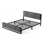 Upholstered Platform Bed Modern Bed Frame with Charging Station, Bed Metal with Velvet Tufted Headboard, No Spring Boxing Needed Grey Fabric + Black Powdercaoted 