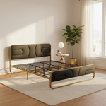 Modern Metal Platform Bed Frame with Upholstered Velvet Tufted Headboard & Heavy-Duty Slat Support - Black 