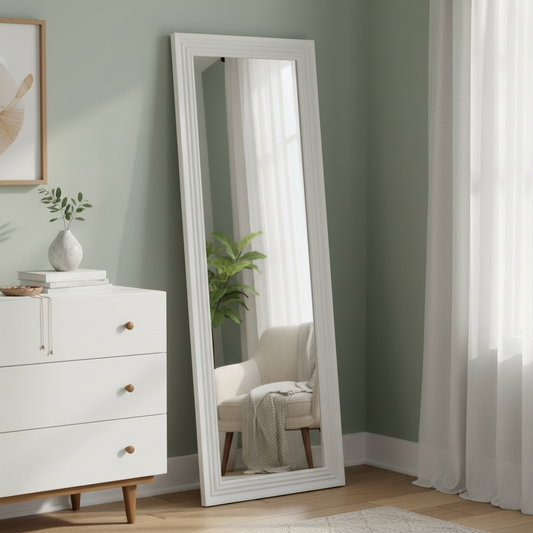 Tall White Full Length Mirror 52×160 cm | Slim Floor Standing Full Body Dressing Mirror | Modern White Frame Mirror for Bedroom, Living Room, Hallway & Studio 