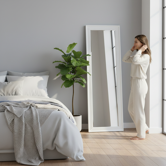 Translation missing: en.Tall White Full Length Mirror 52×160 cm | Slim Floor Standing Full Body Dressing Mirror | Modern White Frame Mirror for Bedroom, Living Room, Hallway &amp; Studio 