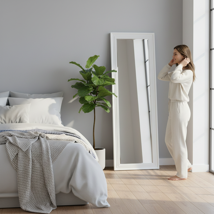 Translation missing: en.Tall White Full Length Mirror 52×160 cm | Slim Floor Standing Full Body Dressing Mirror | Modern White Frame Mirror for Bedroom, Living Room, Hallway &amp; Studio 
