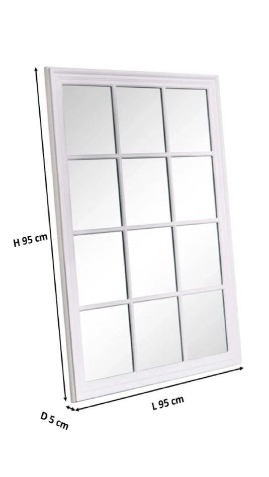 Translation missing: en.Large Matte White Window Mirror 130×95 cm | Decorative Grid Frame Wall Mirror | Oversized Statement Mirror for Living Room, Bedroom, Hallway &amp; Home Décor 