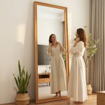 Full Length Mirror with Wooden Frame | 65×22 Inch Floor Standing Full Body Mirror | HD Large Dressing Mirror with Stand & Wall Hanging Option for Bedroom, Living Room & Studio 