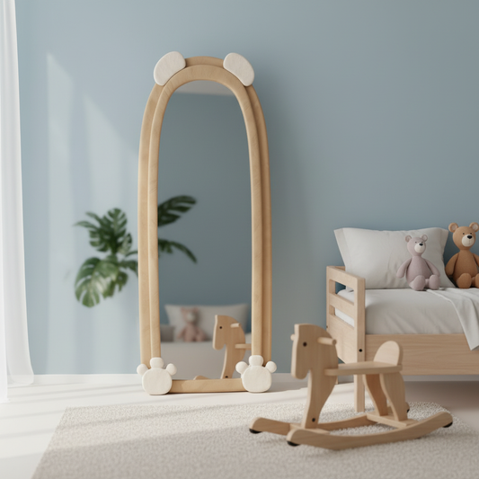 Full Length Bear Dressing Mirror | Floor Standing Full Body Mirror with Cute Bear Frame | Decorative Bedroom & Clothing Store Fitting Mirror for Home, Kids Room & Studio 