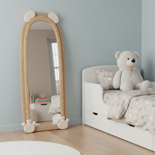 Full Length Bear Dressing Mirror | Floor Standing Full Body Mirror with Cute Bear Frame | Decorative Bedroom & Clothing Store Fitting Mirror for Home, Kids Room & Studio 