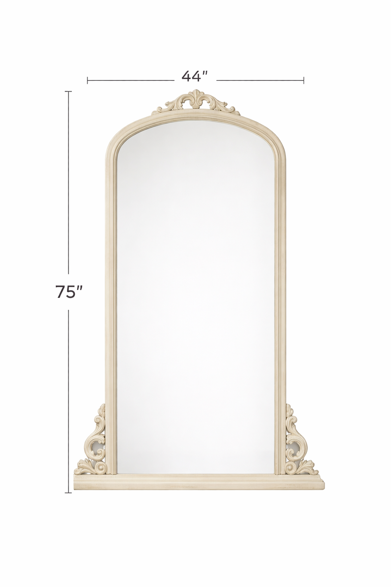 Mango Wood Thana Standing Wall Decorative Mirror Frame| Wooden Mirror | White Finish 