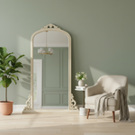 Mango Wood Thana Standing Wall Decorative Mirror Frame| Wooden Mirror | White Finish 
