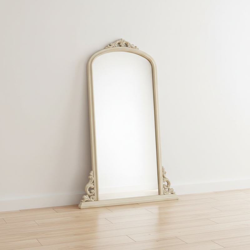 Mango Wood Thana Standing Wall Decorative Mirror Frame| Wooden Mirror | White Finish 