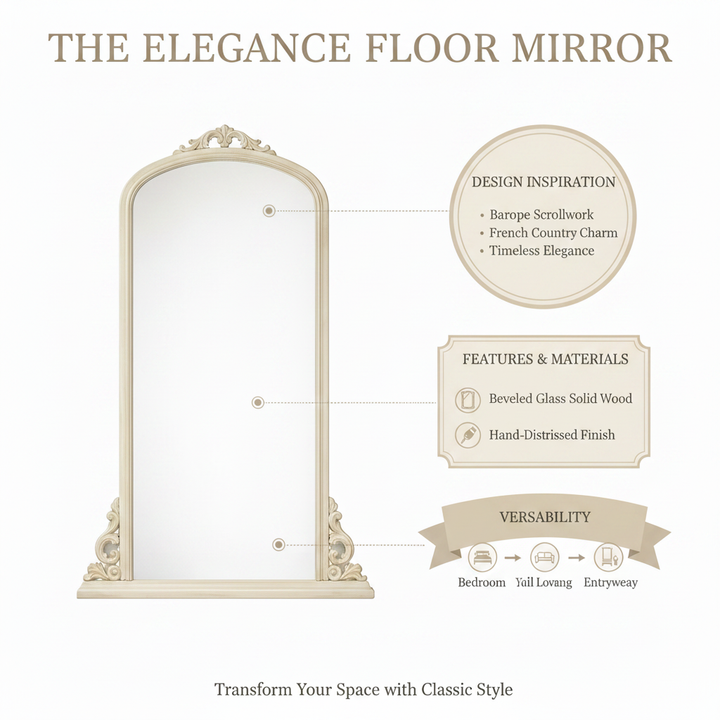 Translation missing: en.Mango Wood Thana Standing Wall Decorative Mirror Frame| Wooden Mirror | White Finish 