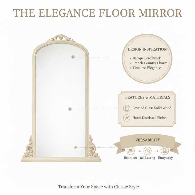 Mango Wood Thana Standing Wall Decorative Mirror Frame| Wooden Mirror | White Finish 