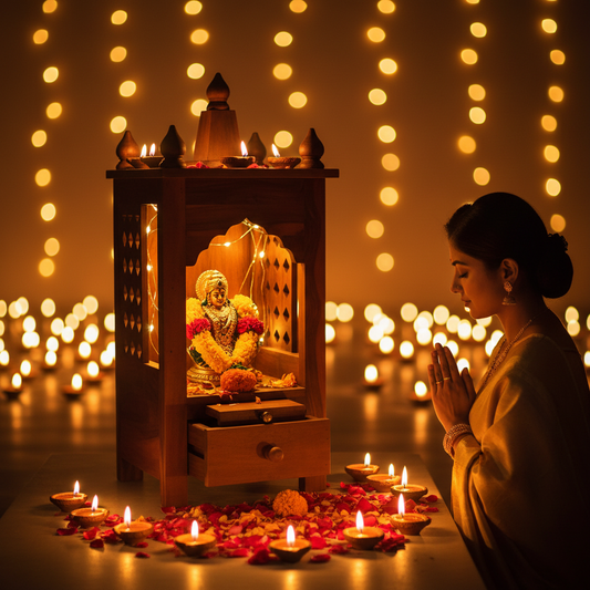 Handcrafted Sheesham Wood Temple with Storage for Pooja Room | Temple for Home | Pooja Mandir (Standard, Mahogany) 
