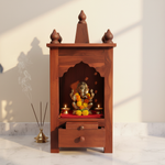 Handcrafted Sheesham Wood Temple with Storage for Pooja Room | Temple for Home | Pooja Mandir (Standard, Mahogany) 
