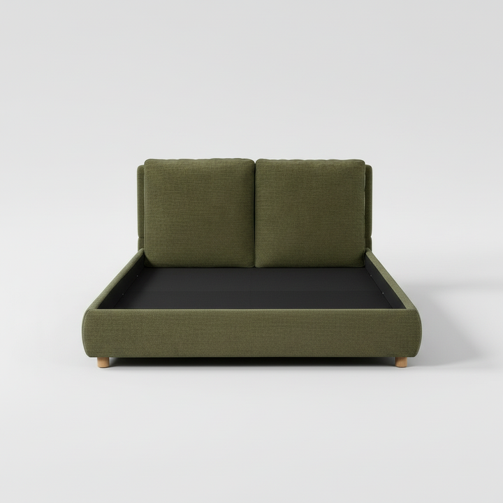 Translation missing: en.Boucle Fabric Upholstered Platform Bed with Two Removable Pillow Headboard, White Finish 