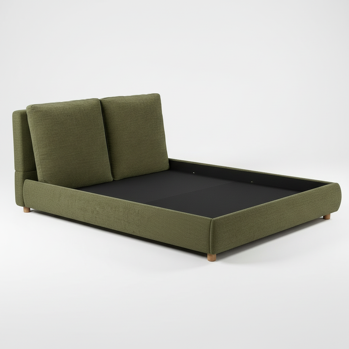 Translation missing: en.Boucle Fabric Upholstered Platform Bed with Two Removable Pillow Headboard, White Finish 