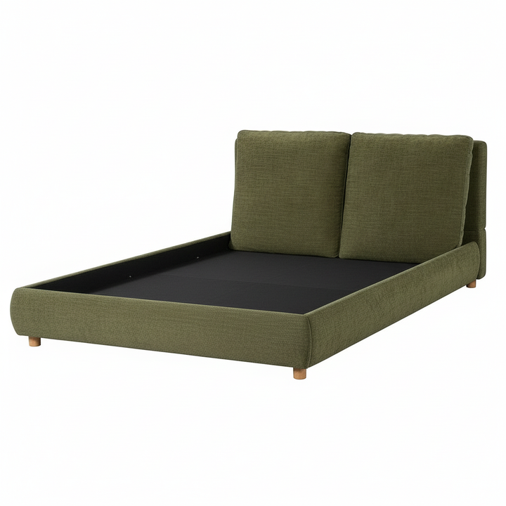 Translation missing: en.Boucle Fabric Upholstered Platform Bed with Two Removable Pillow Headboard, White Finish 