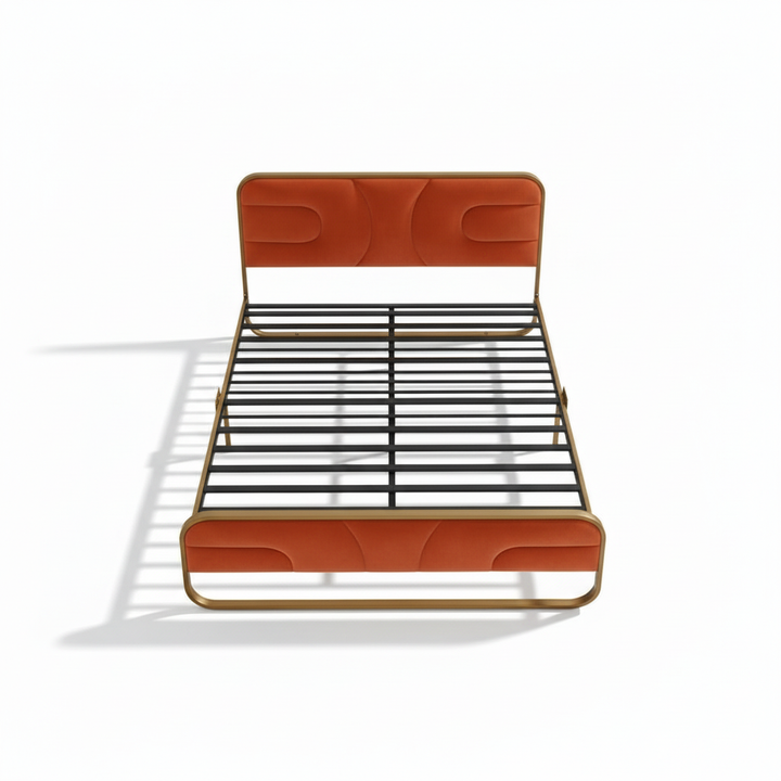 Translation missing: en.Modern Metal Platform Bed Frame with Upholstered Velvet Tufted Headboard &amp; Heavy-Duty Slat Support - Black 