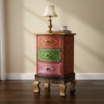 Modern Wooden Hand Painted 3 Drawer Cabinet for Living Room (Multicolour) 