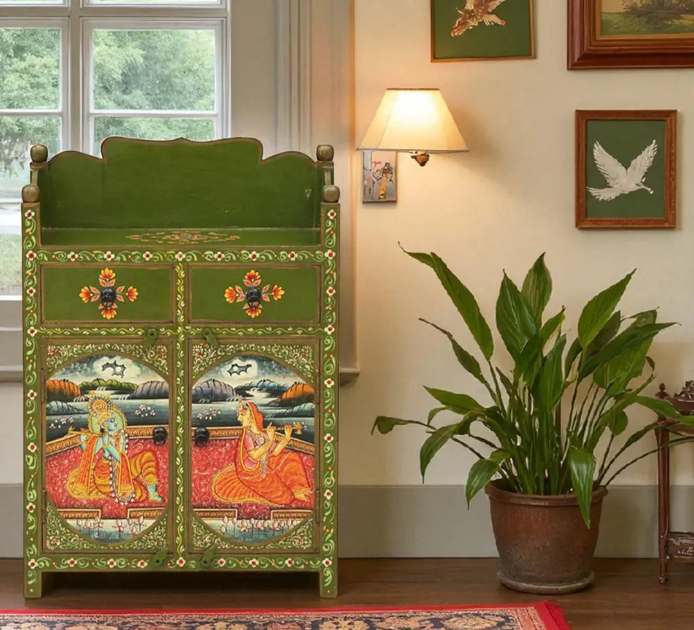 Handpainted Wooden Storage Cabinet Living Room (Multicolor)