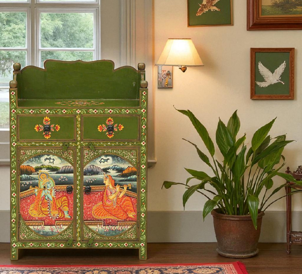 Handpainted Wooden Storage Cabinet Living Room (Multicolor) Aprodz