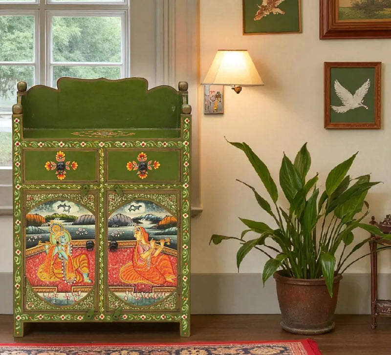 Handpainted Wooden Storage Cabinet Living Room (Multicolor) 
