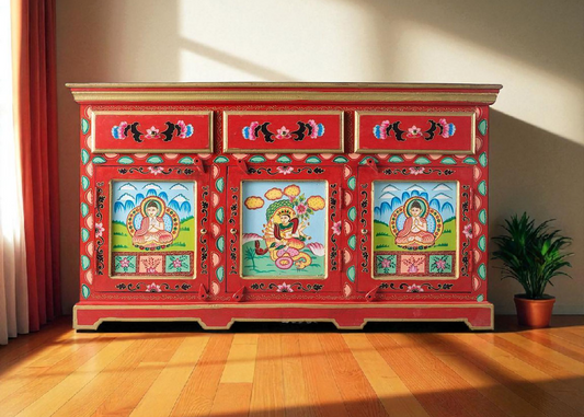 Wooden Handpainted Multipurpose Sideboard Storage Cabinet for Home (Multicolor)