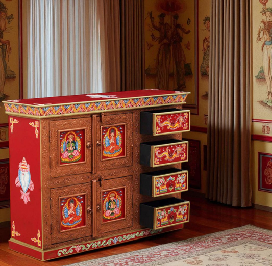 Wooden Handpainted Multipurpose Sideboard Storage Cabinet for Home (Multicolor)