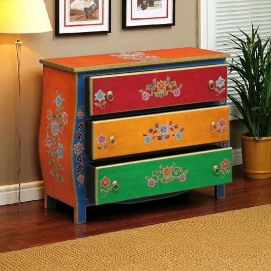 Wooden Handpainted Chest of Drawer Cabinet for Storage (Multicolor)