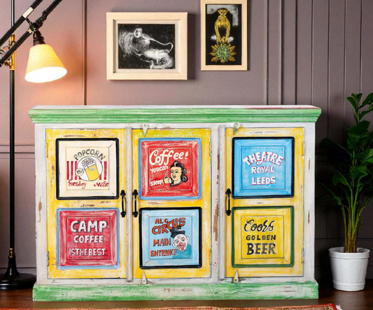 Wooden Handpainted Multipurpose Sideboard Storage Cabinet for Home (Multicolor)