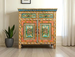 Wooden Handpainted Antique Cabinet with Door and Drawer Storage for Living Room (Multicolor) 