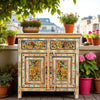 Wooden Handpainted Antique Cabinet with Door & Drawer Storage for Living Room (Multicolor)