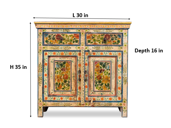 Wooden Handpainted Antique Cabinet with Door & Drawer Storage for Living Room (Multicolor) 
