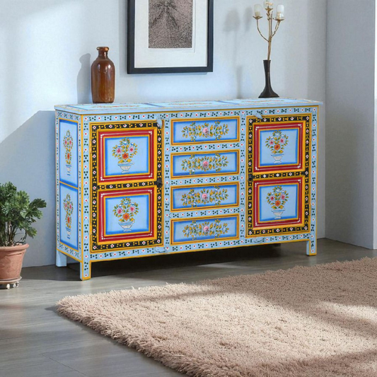 Wooden Handpainted Multipurpose Sideboard Storage Cabinet (Multicolor)