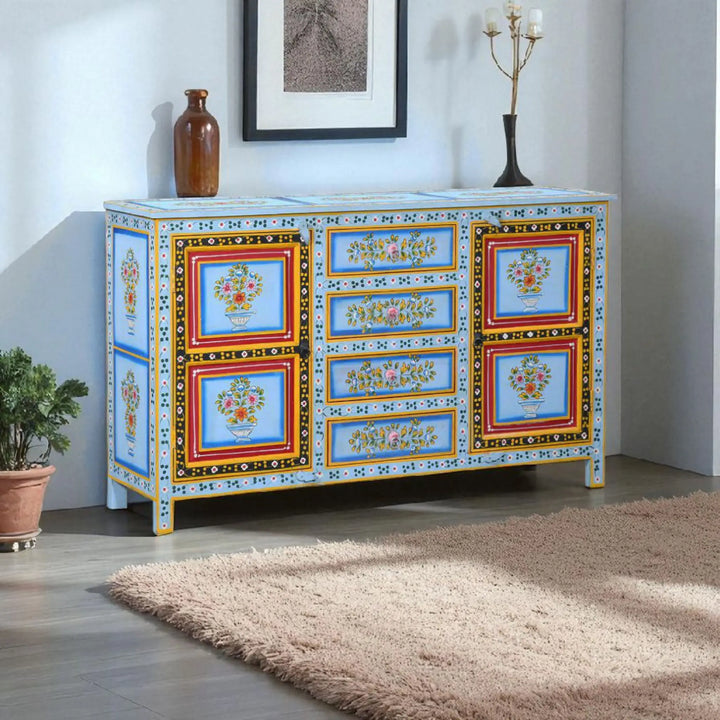 Translation missing: en.Wooden Handpainted Multipurpose Sideboard Storage Cabinet (Multicolor) 