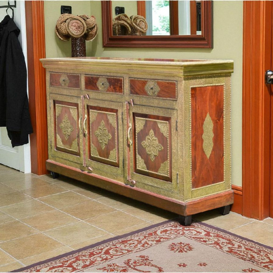 Wooden Antique Brass Multipurpose Sideboard Storage Cabinet for Home (Multicolor)