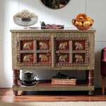 Wooden Brass Fitted Storage Cabinet with Open Self Storage (Multicolor) 