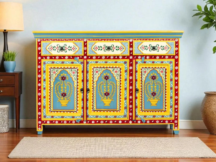 Translation missing: en.Wooden Handpainted Multipurpose Sideboard Storage Cabinet for Home (Multicolor) 