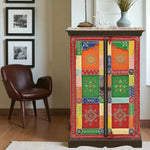 Wooden Handpainted Storage Cabinet for Living Room (Multicolor) 