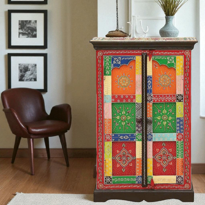 Wooden Handpainted Storage Cabinet for Living Room (Multicolor)