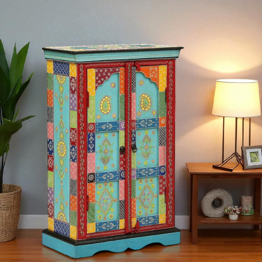 Wooden Handpainted Storage Cabinet for Home (Multicolor)
