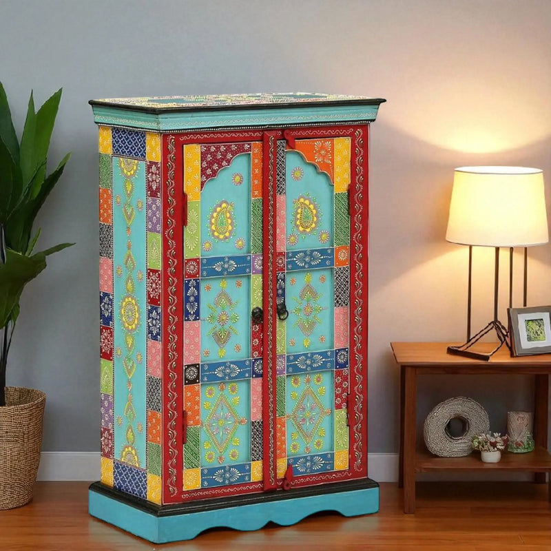 Wooden Handpainted Storage Cabinet for Home (Multicolor) 