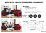 L-Shaped Sectional 6-Seater Sofa with Padded Armrest, Perfect Fabric Corner Sofa for Guests Living Room, Drawing Room, Office & Lounge (Grey/Red) 