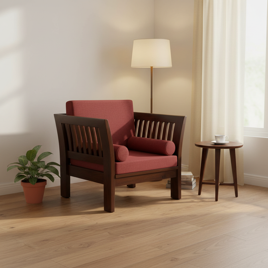 Mocko Sheesham Wood One Seater Sofa Set with Cushions for Living Room 