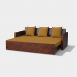 Compak Solid Sheesham Wood Sofa Cum Bed (Rosewood - Ochre Yellow Fabric + Brown) 