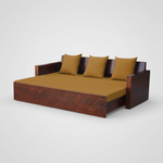 Compak Solid Sheesham Wood Sofa Cum Bed (Rosewood - Ochre Yellow Fabric + Brown) 
