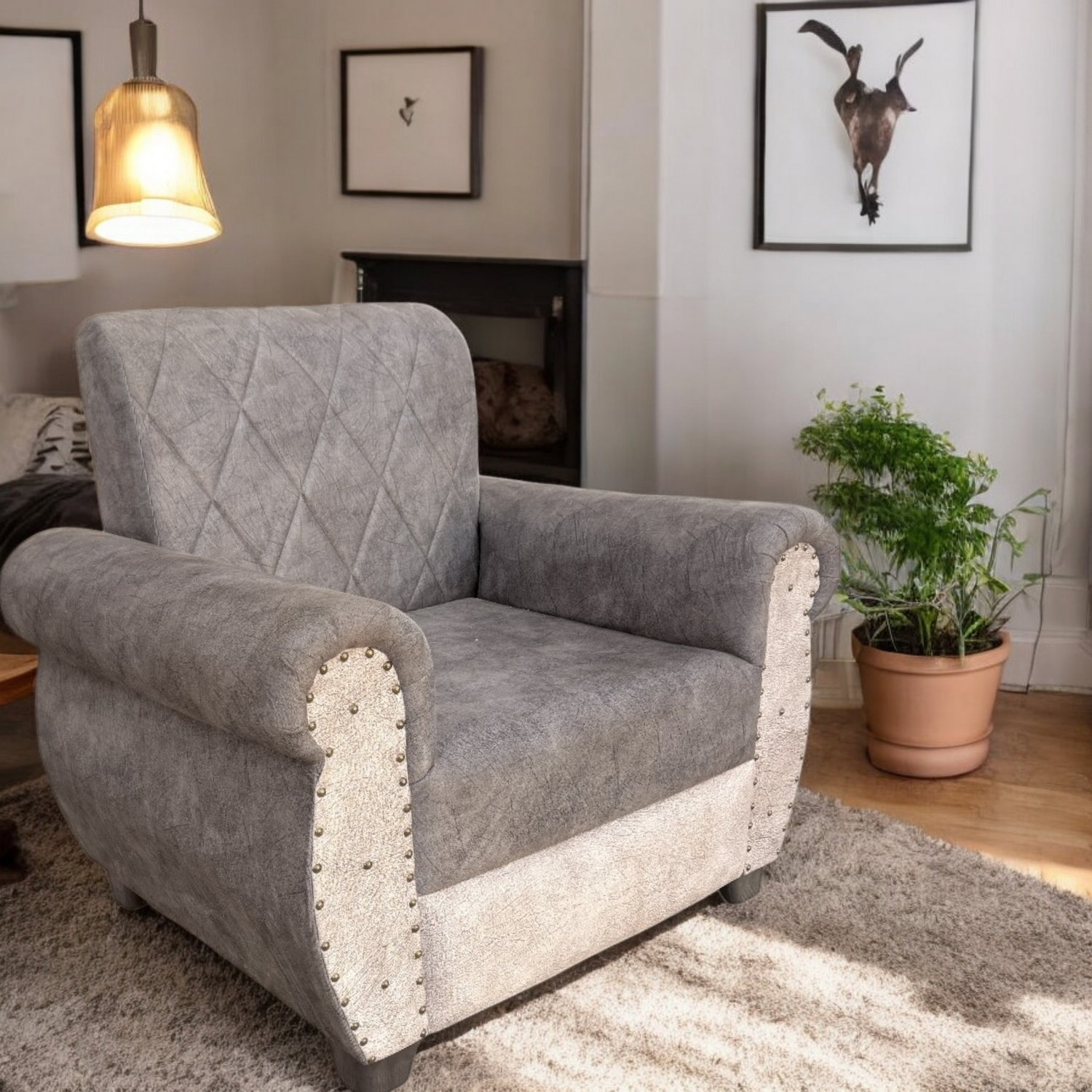 Sofa | Wood Frame Suede Fabric 40D Foam Cushion | Comfortable, Durable, Stylish & Modern for Living Room Furniture | Compact Design Lounge Seat Relaxation (Light Grey + Beige) Aprodz