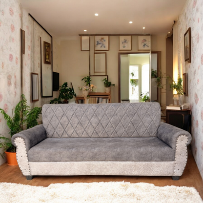 Sofa | Wood Frame Suede Fabric 40D Foam Cushion | Comfortable, Durable, Stylish & Modern for Living Room Furniture | Compact Design Lounge Seat Relaxation (Light Grey + Beige 4)
