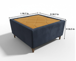 L-Shaped Sectional Sofa Set with Coffee Table and Two Ottoman Stools, Cushion Yellow and Grey, Fabric Upholstery, Metal Legs 