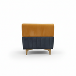 L-Shaped Sectional Sofa Set with Coffee Table and Two Ottoman Stools, Cushion Yellow and Grey, Fabric Upholstery, Metal Legs 