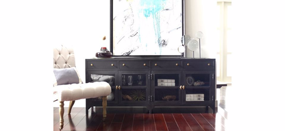 Solid Wood Rudky Sideboard Storage Cabinet for Living Room | Wooden Cabinet for Kitchen | Brown Finish